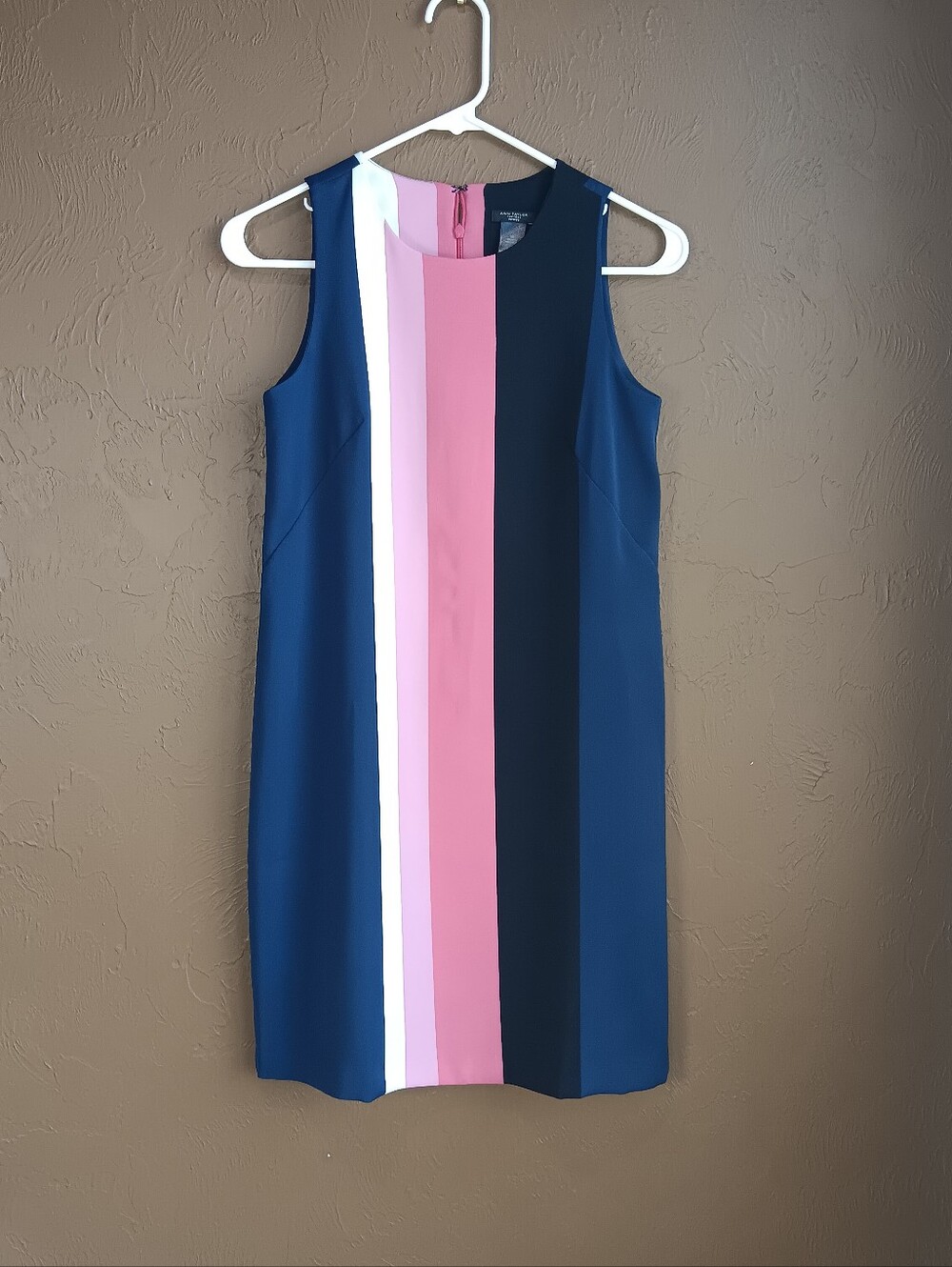 Pre Owned Ann Taylor Factory Vertical Colorblock Striped Navy Shift Petite 0P